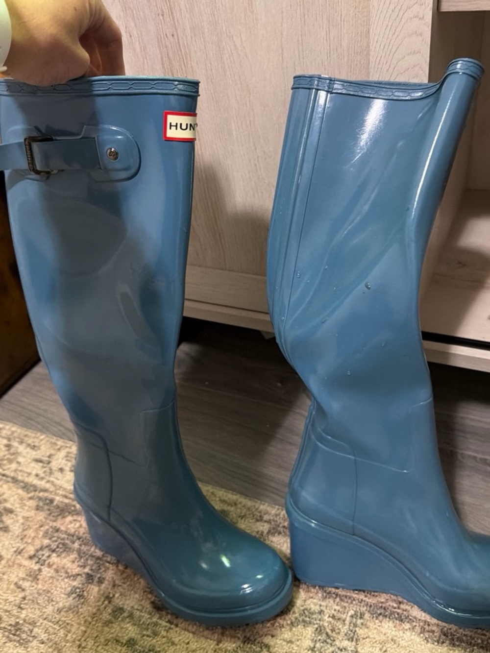 Hunter Blue Wedge Rain Boots
